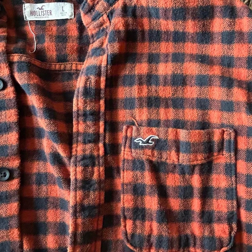 Hollister Black & Orange Plaid Button-Up Shirt | Casual Flannel - Picture 3 of 5